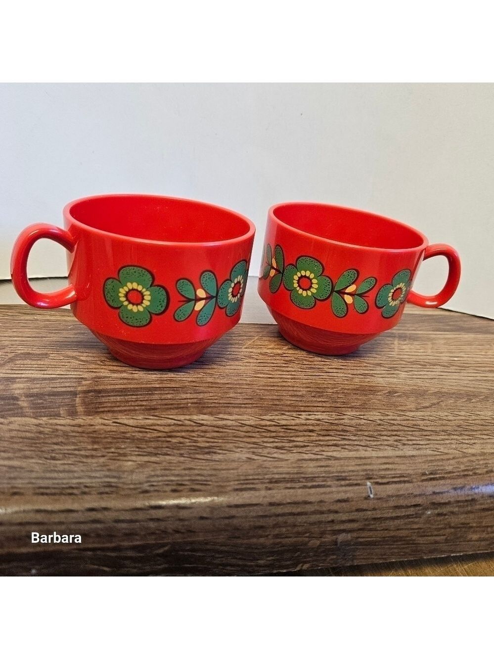 Vintage Emsa W. Germany Red Floral Plastic Stackable 8-oz Hot/Cold Cups